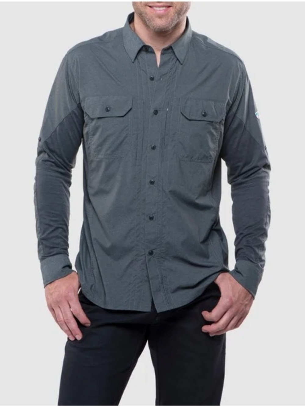 KÜHL Airspeed Men's Long Sleeve Shirt Gray Carbon Sz XL Hiking Button Down